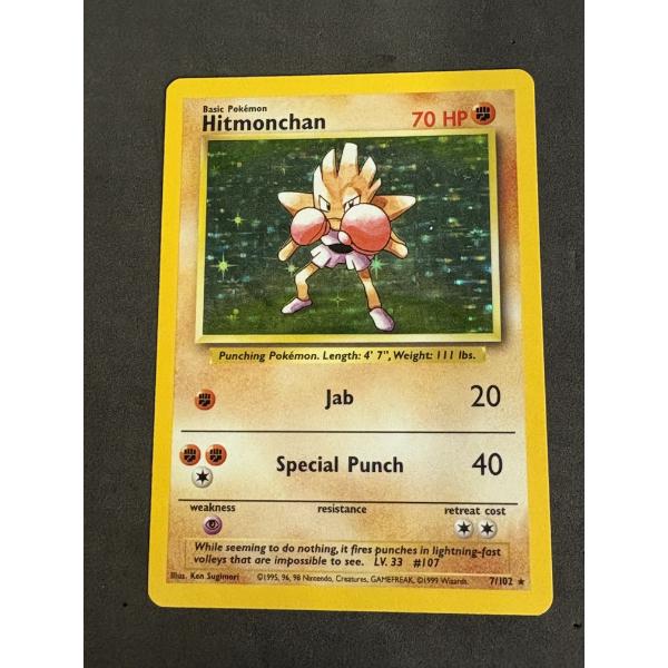 Hitmonchan 7/102 Rare Holo Pokémon Trading Card - Vintage 1995