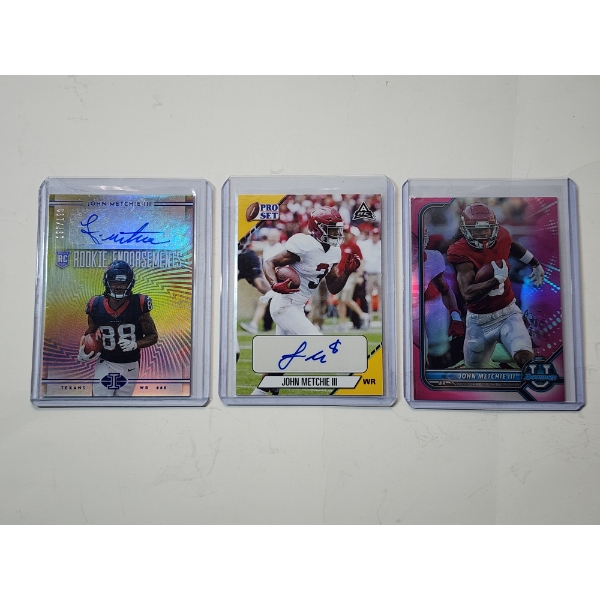 3 John Metchie III Trading Cards Including Autographed 2021Leaf Pro Set, 2022 Panini, & 2022 Topps
