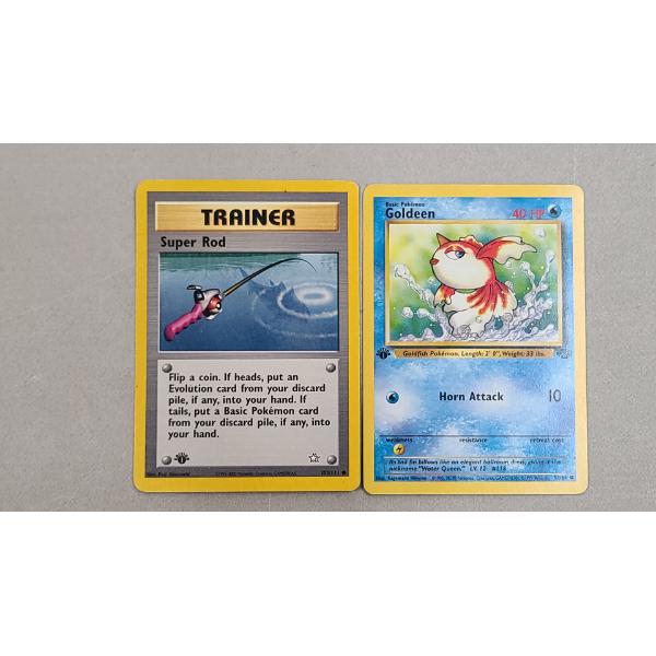 1999 Pokemon Jungle 1st Edition Goldeen &  Super Rod #103 Neo Genesis Trainer Card 
