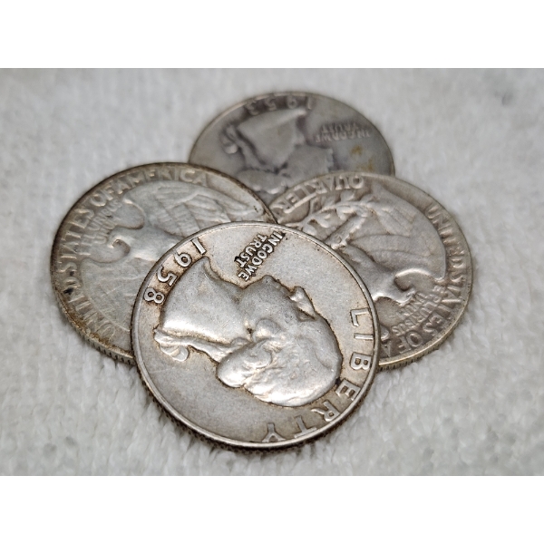 $1.00 Face Value in Assorted 90% Silver United States Washington Quarters ~ 4 Coins!