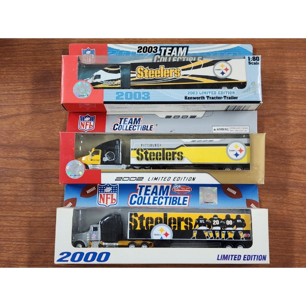 Officially Licensed NFL 2000, 2002 & 2003 Pittsburgh Steelers Limited Edition Truck & Trailer Toys