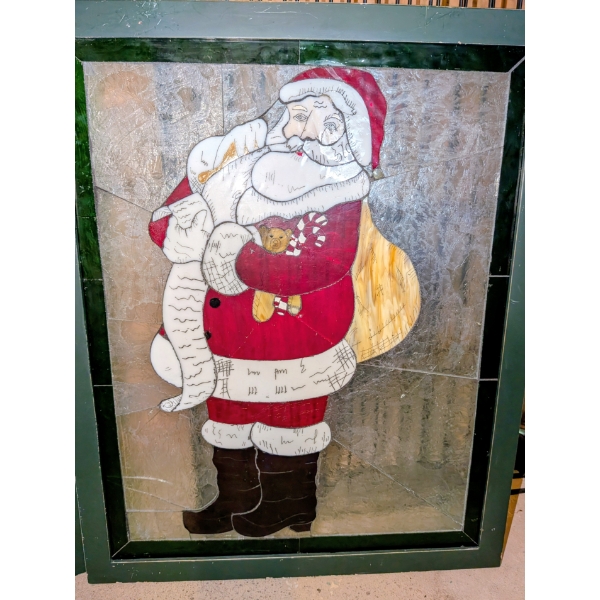 Two Gorgeous 17"x21" Stained Glass Santa Panes