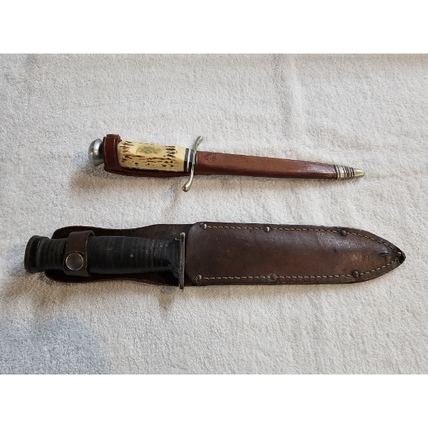 Lot of (2) Knives - Bayonet Knife and Eye Symbol Carved Handle Knife