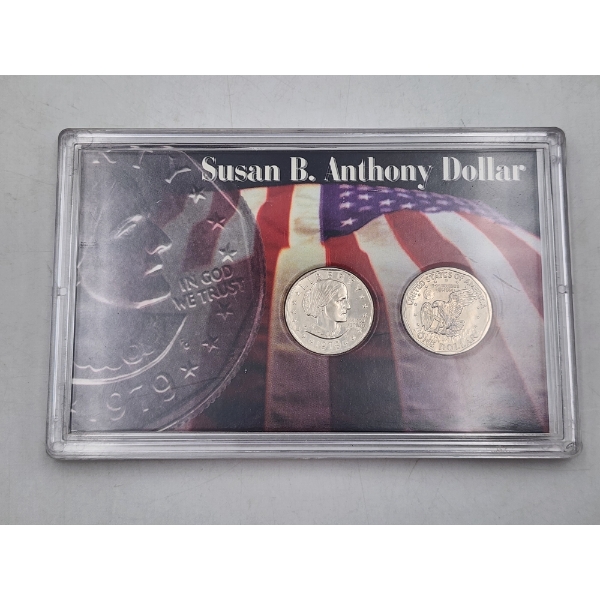 Susan B. Anthony Dollar Collection Slab - Includes (2) $1 Coins: 1981 & 1979