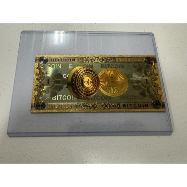 	1 Bitcoin .999999 24K Gold Back - Mint Condition - Large Bill In Protective Holder