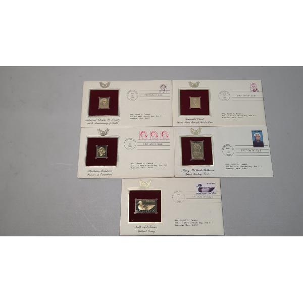 (5) First Day Issue Historical Events Replica Gold United States Stamps 