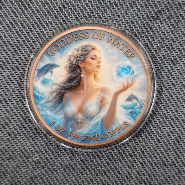 One Troy Ounce .999 Fine Copper Round ~ Colorized Ft. Goddess of Water ~ Two Different Sides