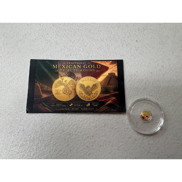 1/500th Oz .999 Fine Gold Fractional Mexican Gold Tribute Round in Card - Mintage of Only 10,000 -