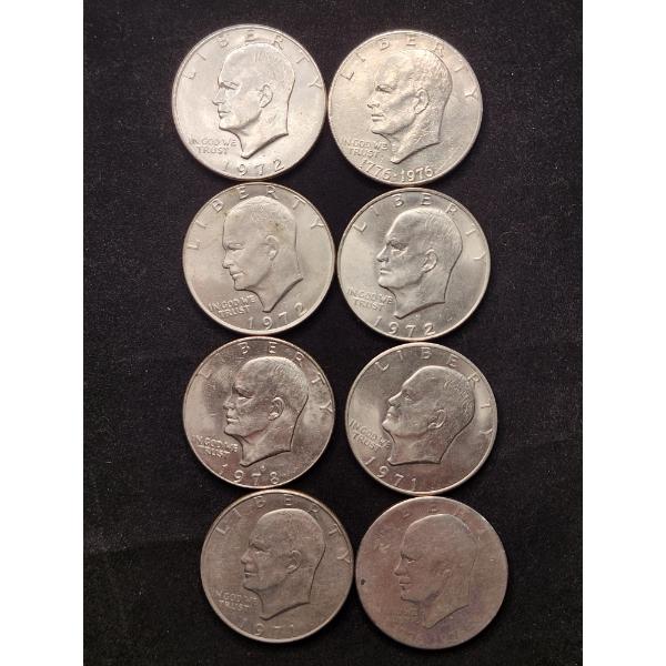 Eight Assorted Eisenhower Dollars Including Bicentennials!