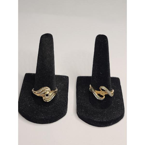 (2) Women's 14K Yellow Gold Channel Set Diamond Bypass Rings - Size 9 - Weight: 7.2g