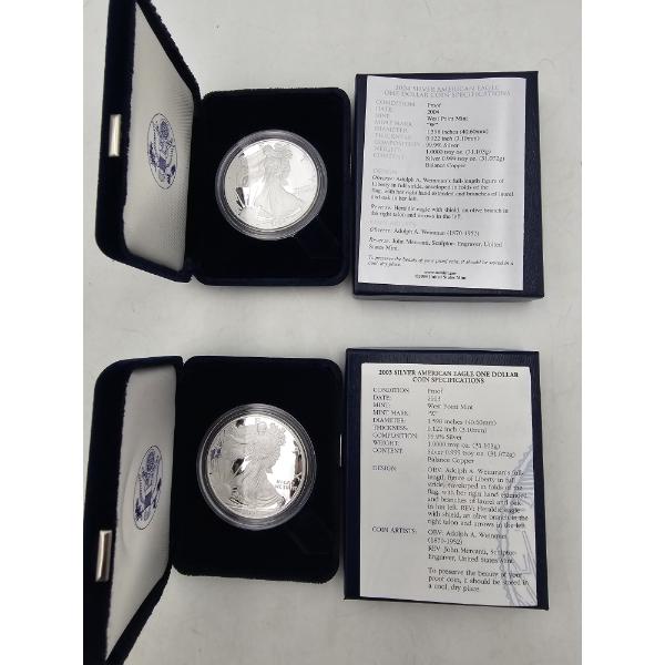 Lot of (2) "W" One Dollar Silver American Eagle Proofs