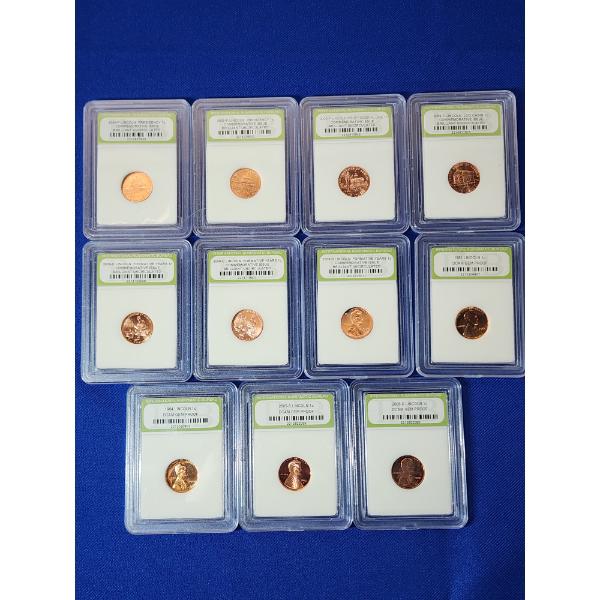 x11 INB Lincoln Cents Including BU Commemoratives & DCAM Gem Proofs, Assorted Years