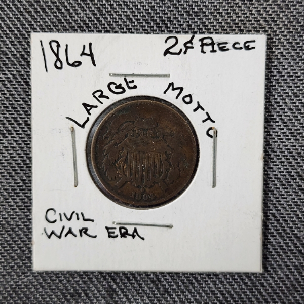 1864 Large Motto United States Two Cent Coin From the Civil War Era