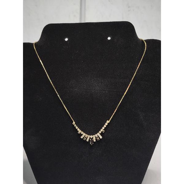 Gold-Tone Costume Necklace With Onyx & Clear Colored Stones