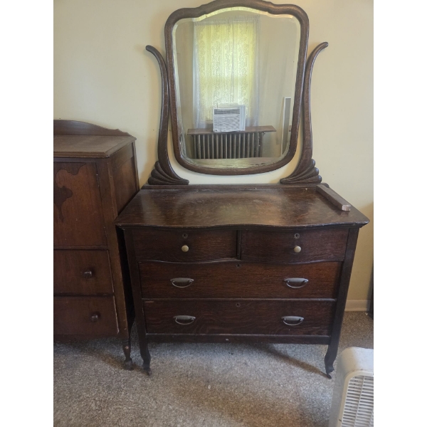 Antique Dresser with Mirror - Dresser: 42x21x36, Mirror: 35" Tall