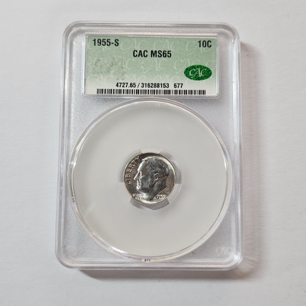CAC MS65 United States 1955-S 90% Silver Roosevelt Dime
