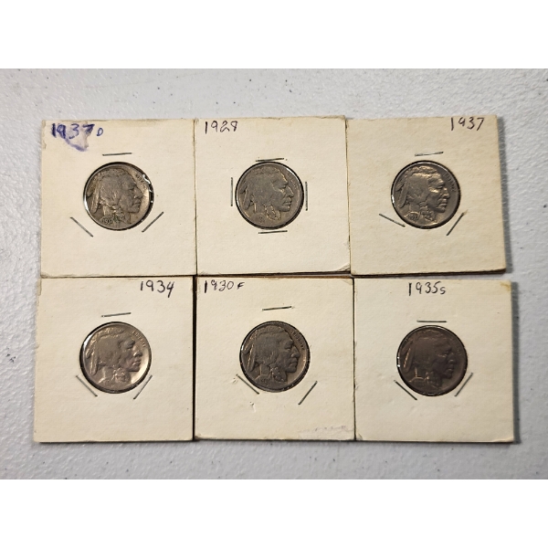 x6 Assorted Years Buffalo Nickels FV: $0.30
