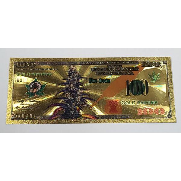Cannabis 420 "Blue Dream" $100 24K Gold Foil Banknote