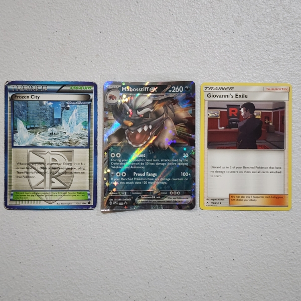 Three Assorted Pokemon Trading Cards Including Holo Rare & Team Plasma Trainer!