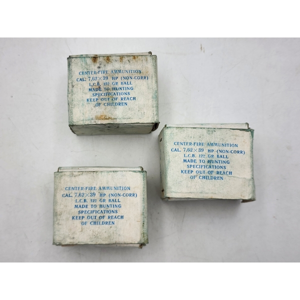 3 Boxes of Vintage 7.62x39 HP Rifle Ammunition - 122 Grain Non-Corrosive  - Made in Russia