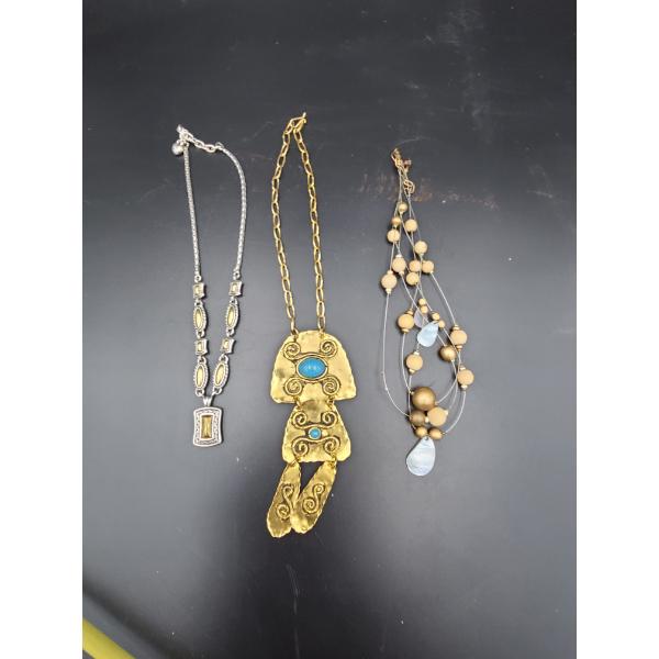 3 Unique Necklaces - Gorgeous Costume Jewelry - Pendant - Beads - Turquoise Color Beaded with Cool