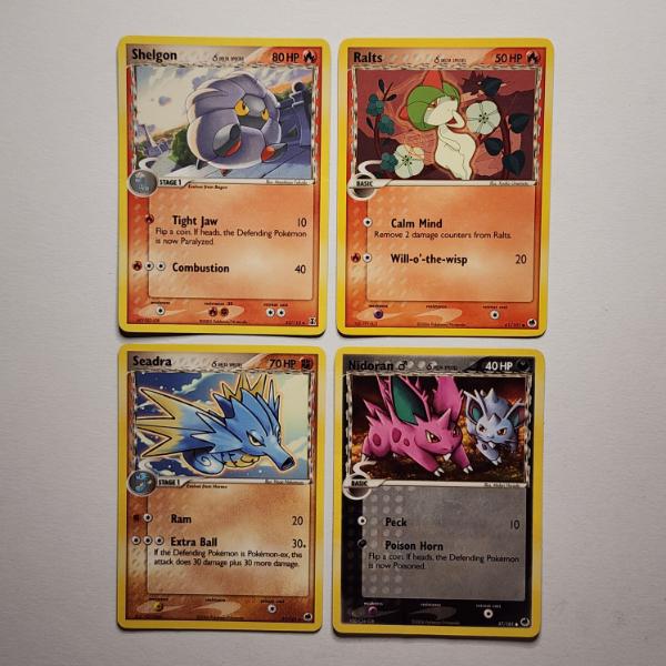Four Assorted Vintage Delta Species Pokemon Trading Cards ~ Including Seadra, Shelgon & More!