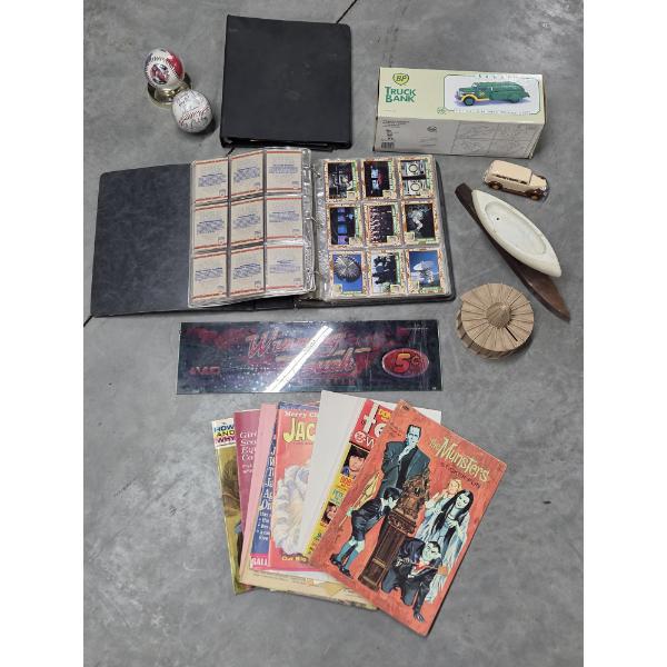 Vintage Collectables Including HOF Coin Bank, 2 Cleveland Indians Baseballs, Desert Storm Cards In B