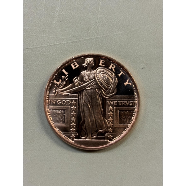 Walking Liberty .999 Fine One Troy Ounce Copper Coin - Mint Condition