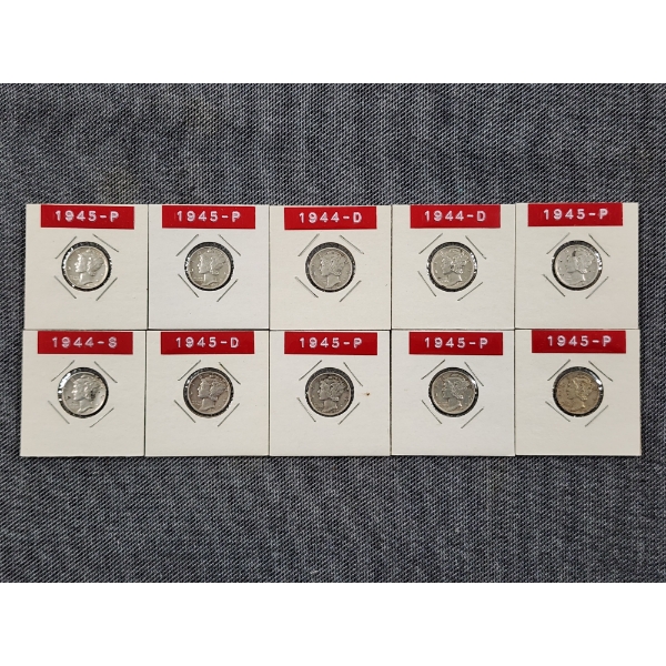 Ten Assorted Silver Mercury Dimes in Great Condition in Sleeves - $1.00 Face Value