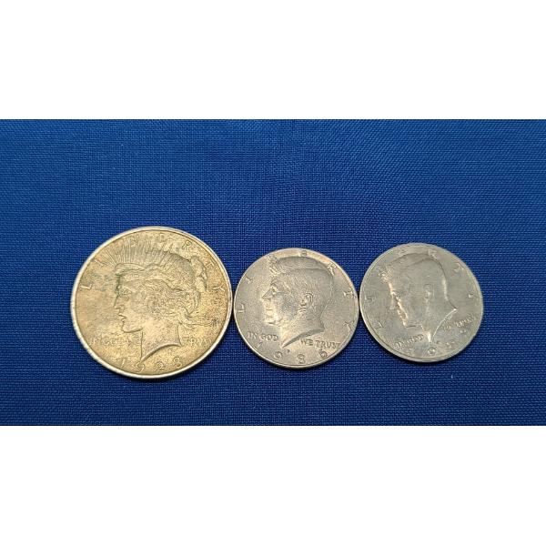 1923 Silver Peace Dollar & (2) Kennedy Half Dollars 1983, 1986