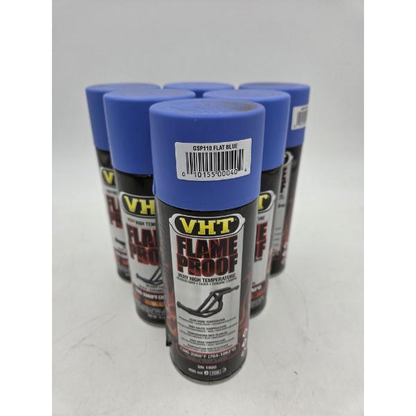 Six Brand New 110z Cans Of VHT High Temp Flame Proof Spray Paint In Flat Blue