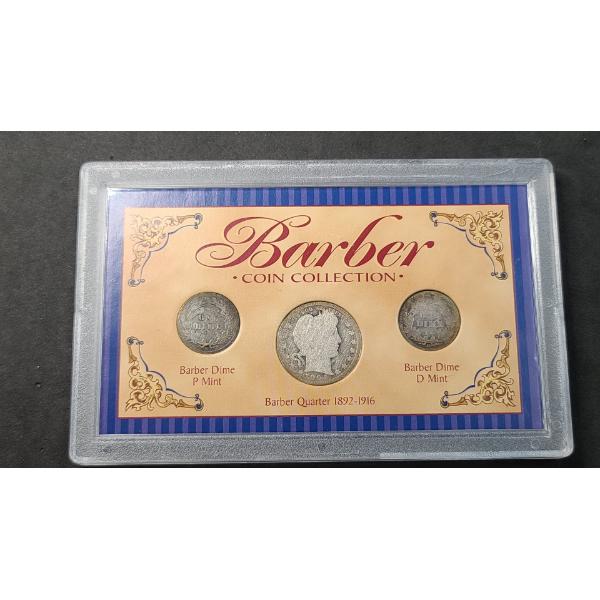 Barber Coin Collection Display - 1912-D, 1914- P Barber Silver Dime & 1904 Barber Silver Quarter