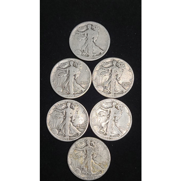 Assorted Years 90% Silver Walking Liberty Half Dollars - Face Value: $3.00
