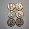 Image 1 : Six Assorted Years United States 90% Silver Franklin Half Dollars - FV: $3.00