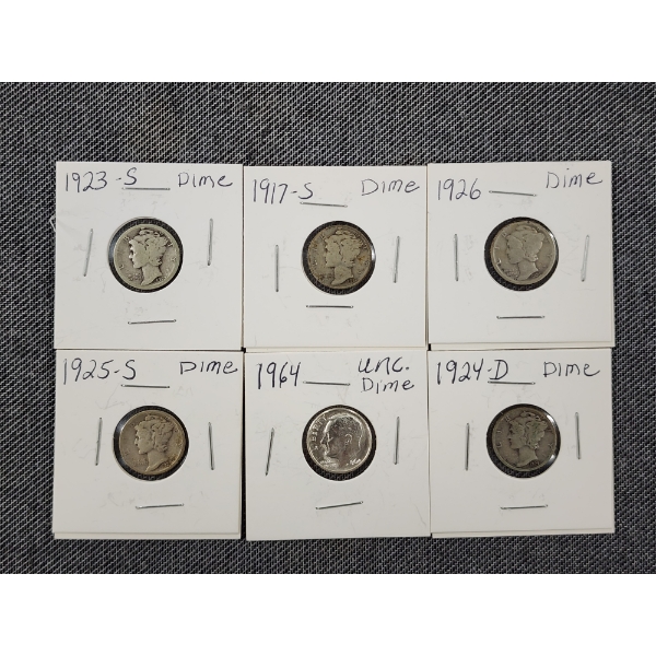 Six Assorted Better Dates 90% Silver Dimes ~ Various Dates & Conditions ~ Face Value $0.60 