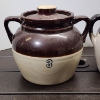 Image 2 : Two Vintage Stoneware Crocks or Bean Pots Each With Two Handles & A Lid ~ 3 Quart & Likely 5 Quart