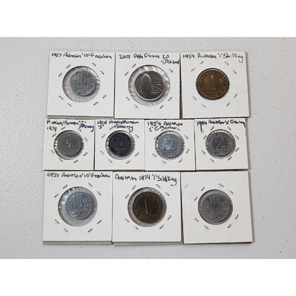 Lot of 10 Assorted World Coins Including Austrian, German