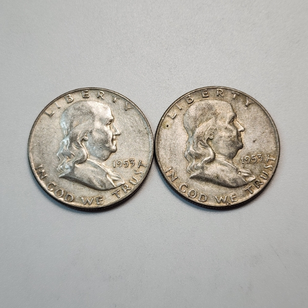 Two 1953-D United States 90% Silver Franklin Half Dollars - FV: $1.00