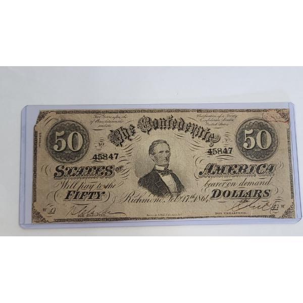United States Series 1864 T-66 $50 Richmond, Virginia Confederate States of America Bank Note