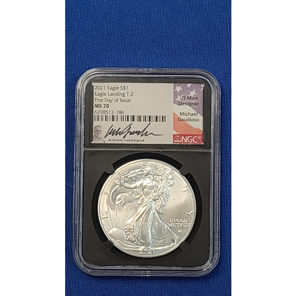 2021 NGC Eagle Landing T-2 First Day Issue MS 70 1 Oz Silver American Eagle- Hand Signed