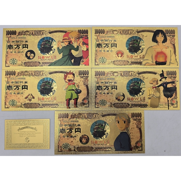 Set of Studio Ghibli 24K Gold Foiled Nippon Ginko Notes - 5ps plus COA