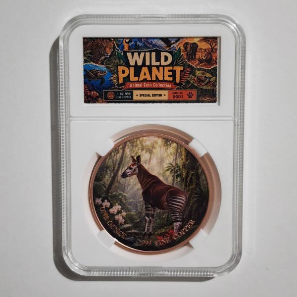 Wild Planet Animal Coin Collection 1 Oz .999 Fine Copper Colorized Okapi Round in Slab Case