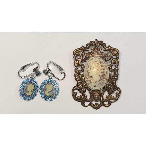 Lovely Cameo Earrings & Antique-style Cameo Brooch