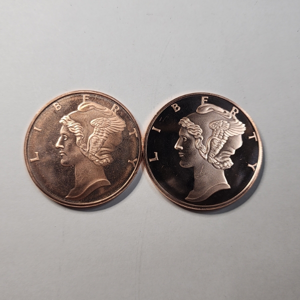 Two Mercury Head Design 1 AVDP Ounce .999 Fine Copper Rounds - 2 oz Copper Total!