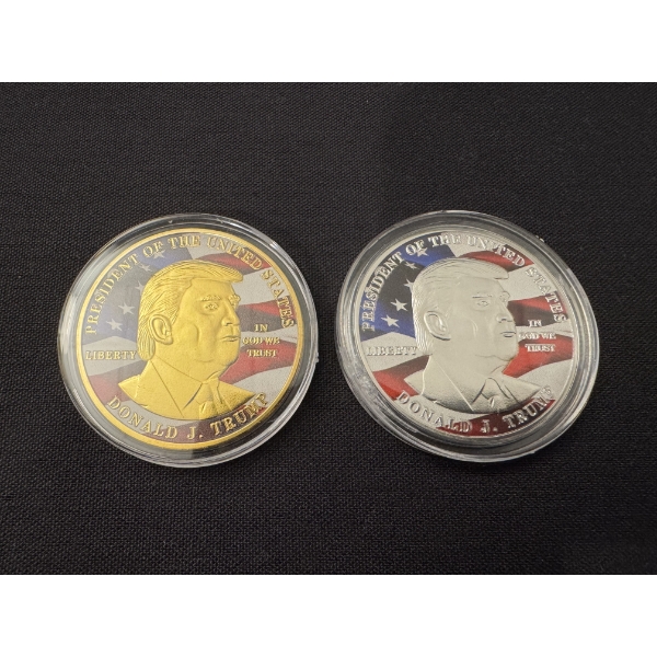 2 - Donald J. Trump 2024 Gold & Silver Campaign Challenge Coins In Holders - Mint Condition