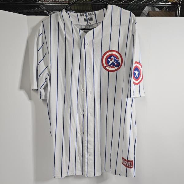 Marvel Captain America Steve Rogers 41 White Pinstripe Baseball Jersey BoxLunch Exclusive - Size L