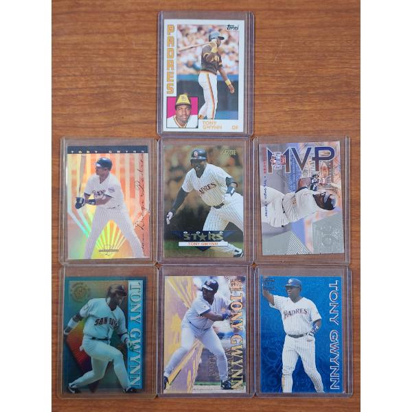 Seven Assorted Tony Gwynn Baseball Trading Cards Dating Back to 1984