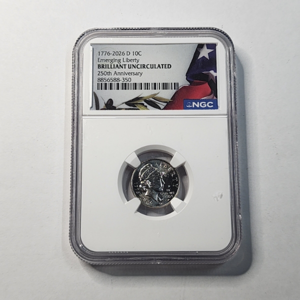NGC Brilliant Uncirculated 1776-2026 D Emerging Liberty Dime 250th Anniversary