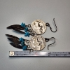 Image 5 : Buffalo Nickel, Sterling Silver Feather, & Turquoise Dangle Earrings - Total Weight: 14.1g