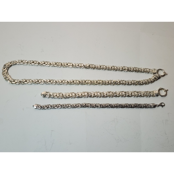 Sterling Silver Necklace and 2 Bracelets - Total Weight 47.7g